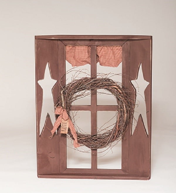 Primitive Large Decorative Window with Star Cut Out Shutters