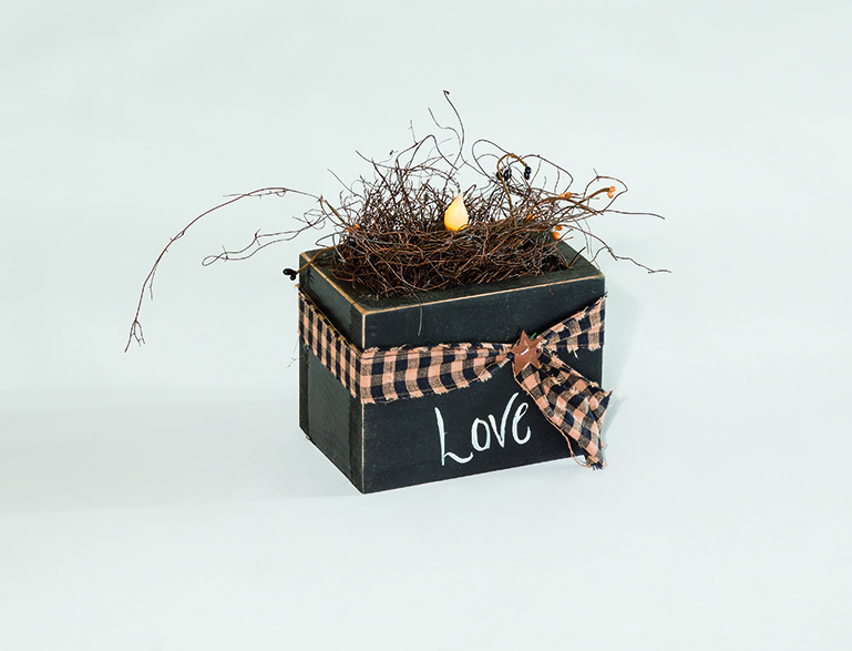 Primitive Decorative Rustic Candle in Box Centerpiece