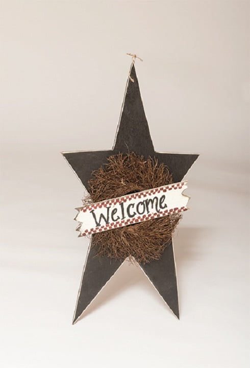 Primitive Decorative X-Large Hanging Star with Wreath and Welcome Sign