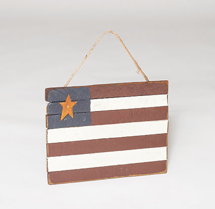 Primitive Decorative Reclaimed Lath Board Painted Hanging American Flag – Red, White, & Blue
