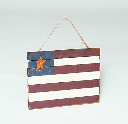 Primitive Decorative Reclaimed Lath Board Painted Hanging American Flag – Red, White, & Blue