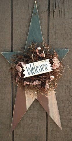 Primitive Patriotic American Flag Banner Painted Star Hanging Star in Red, White, & Blue