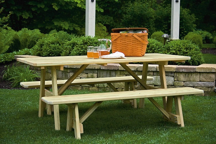 6 Foot Picnic Table with 2 Traditional Detached Benches