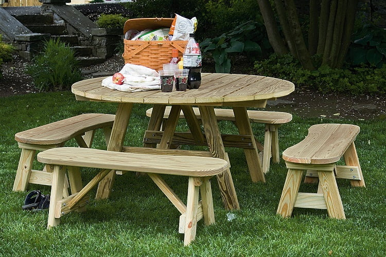 54 Inch Round Picnic Table with 4 Curved Detached Benches