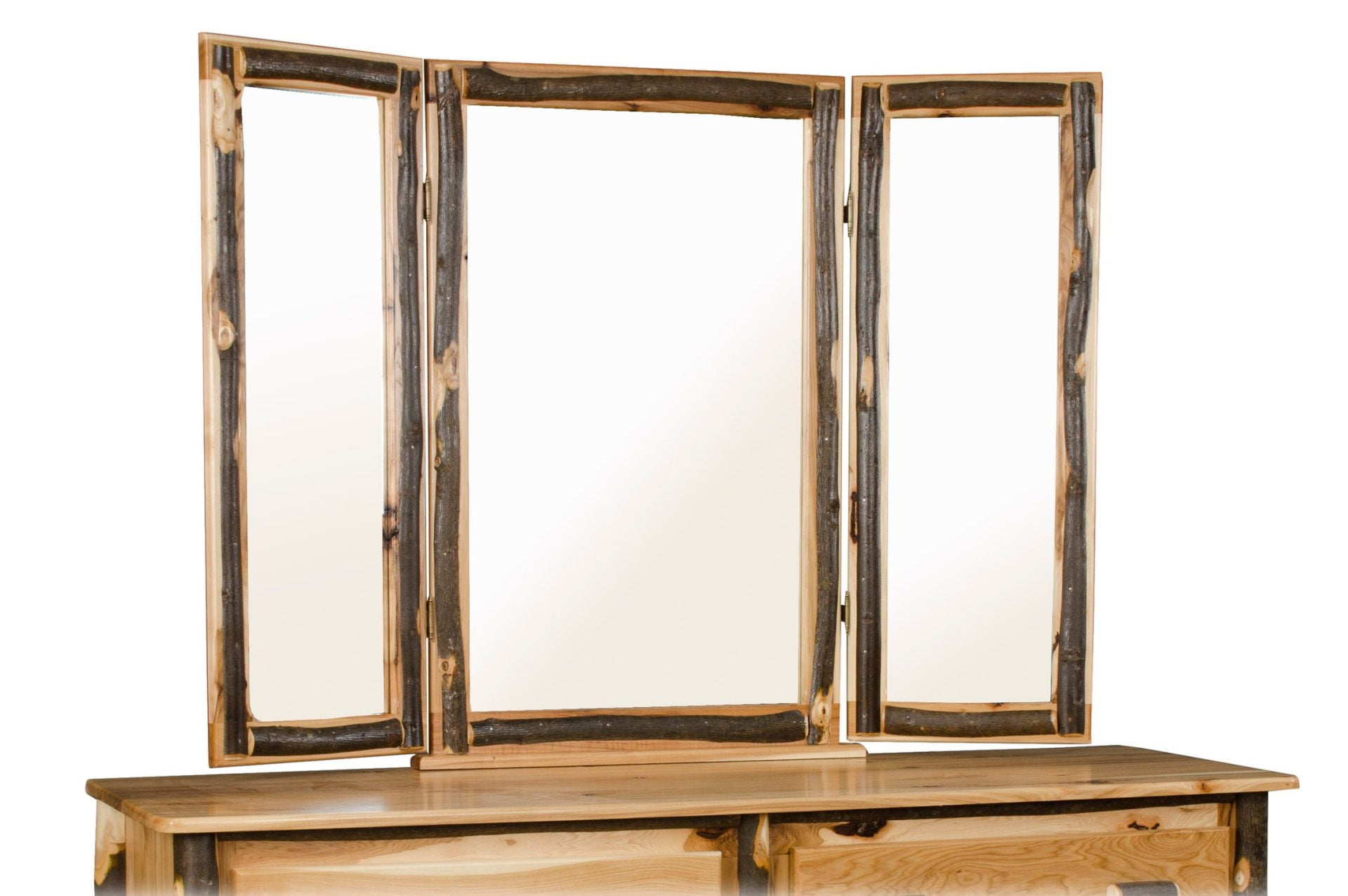 Tri-View Mirror Frame – Rustic Hickory Log Trim