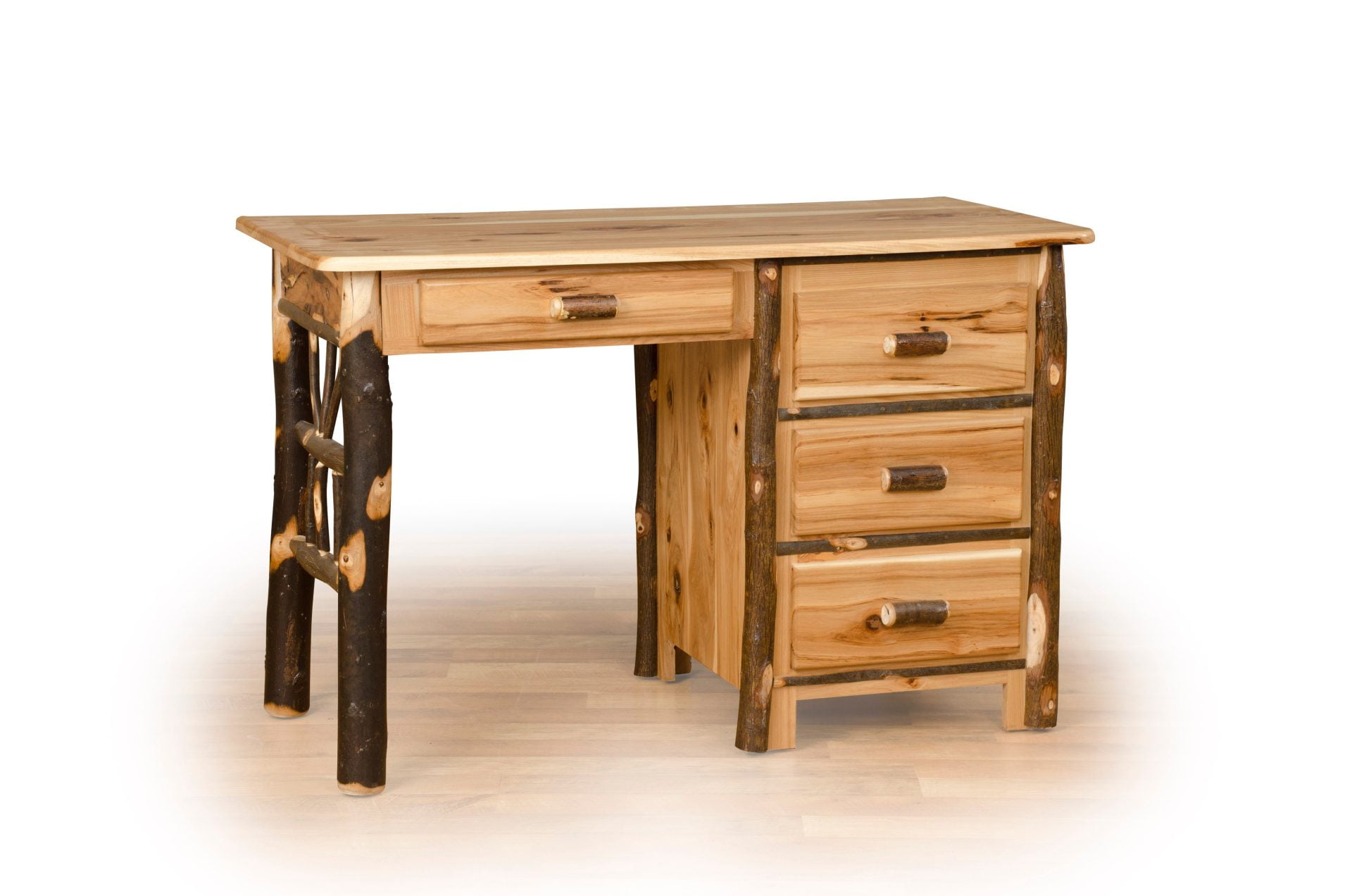Rustic Hickory Student Desk with 4 Storage Drawers