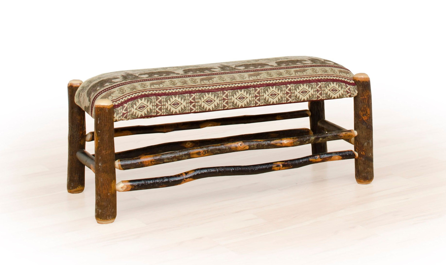 Rustic Hickory Log Upholstered Bench
