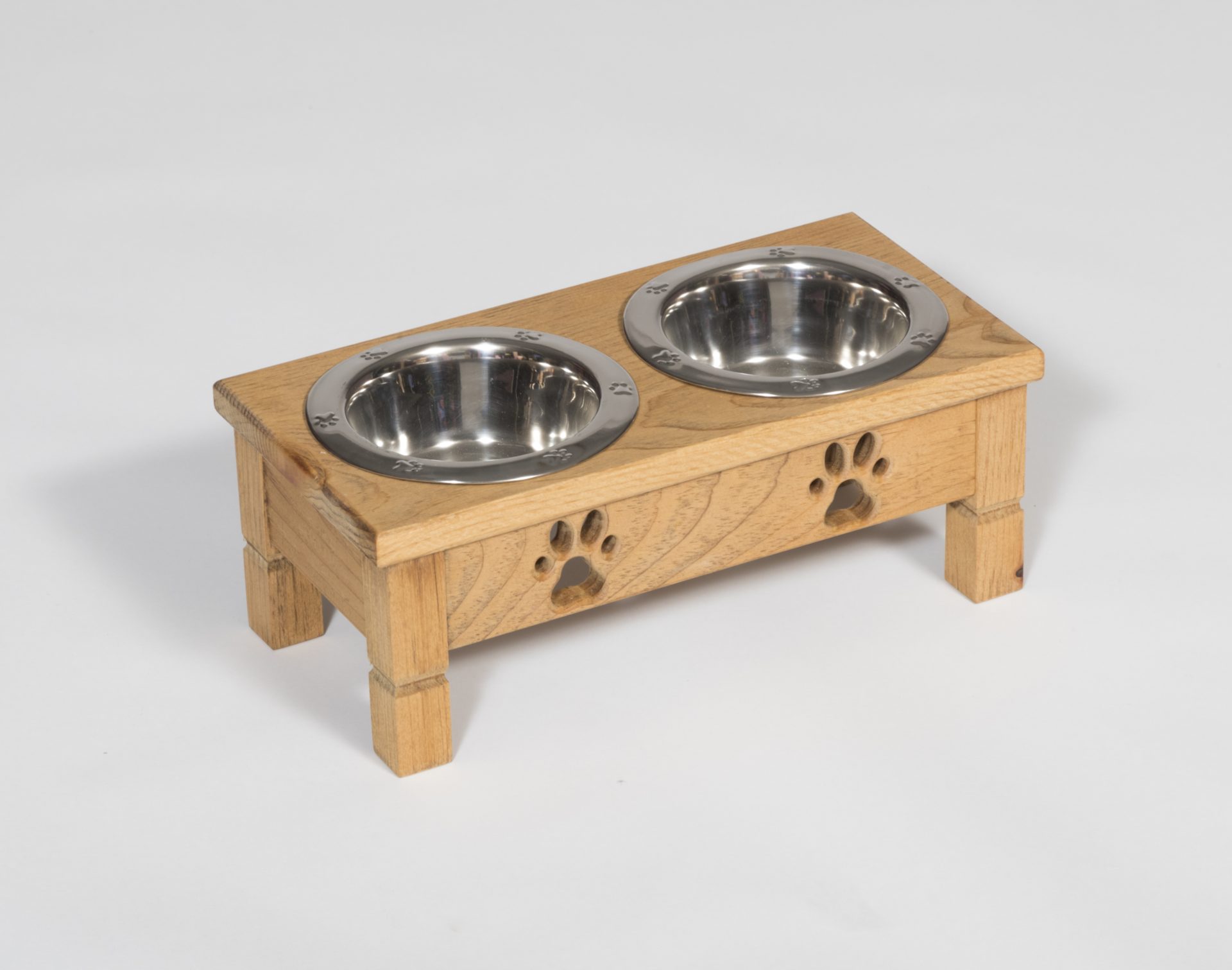 Low Pine Double Dog Dish - Pint Sized - Unfinished, Stained, or Poly Lumber