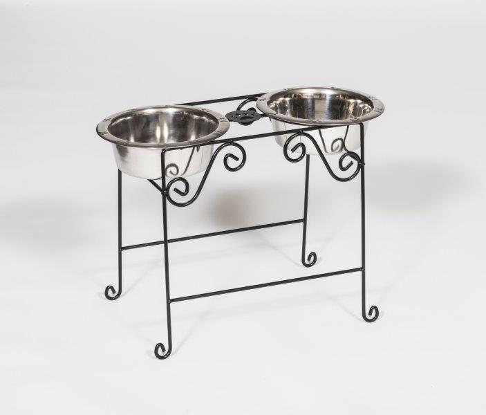 Wrought Iron Dog Feeder- Tall with Double Dog Dish- 2 Quarts