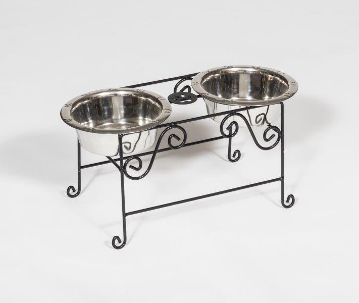 Wrought Iron Dog Feeder- Medium with Double Dog Dish- 2 Quarts