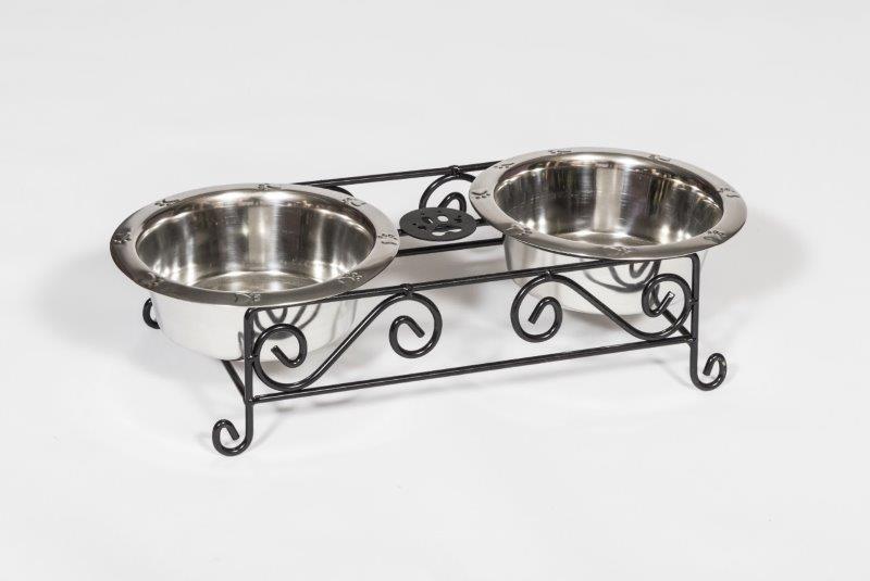 Wrought Iron Dog Feeder- Small with Double Dog Dish- 2 Quarts