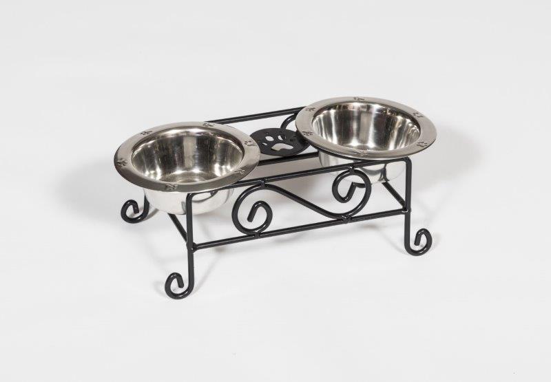 Wrought Iron Dog Feeder- Small with Double Dog Dish- Pint