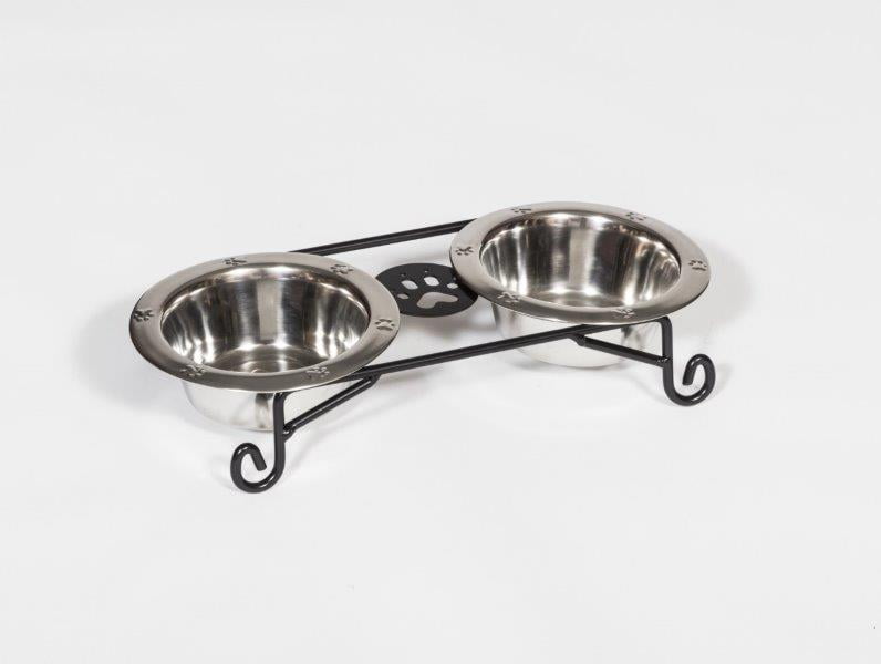 Wrought Iron Dog Feeder- Low with Double Dog Dish- Pint