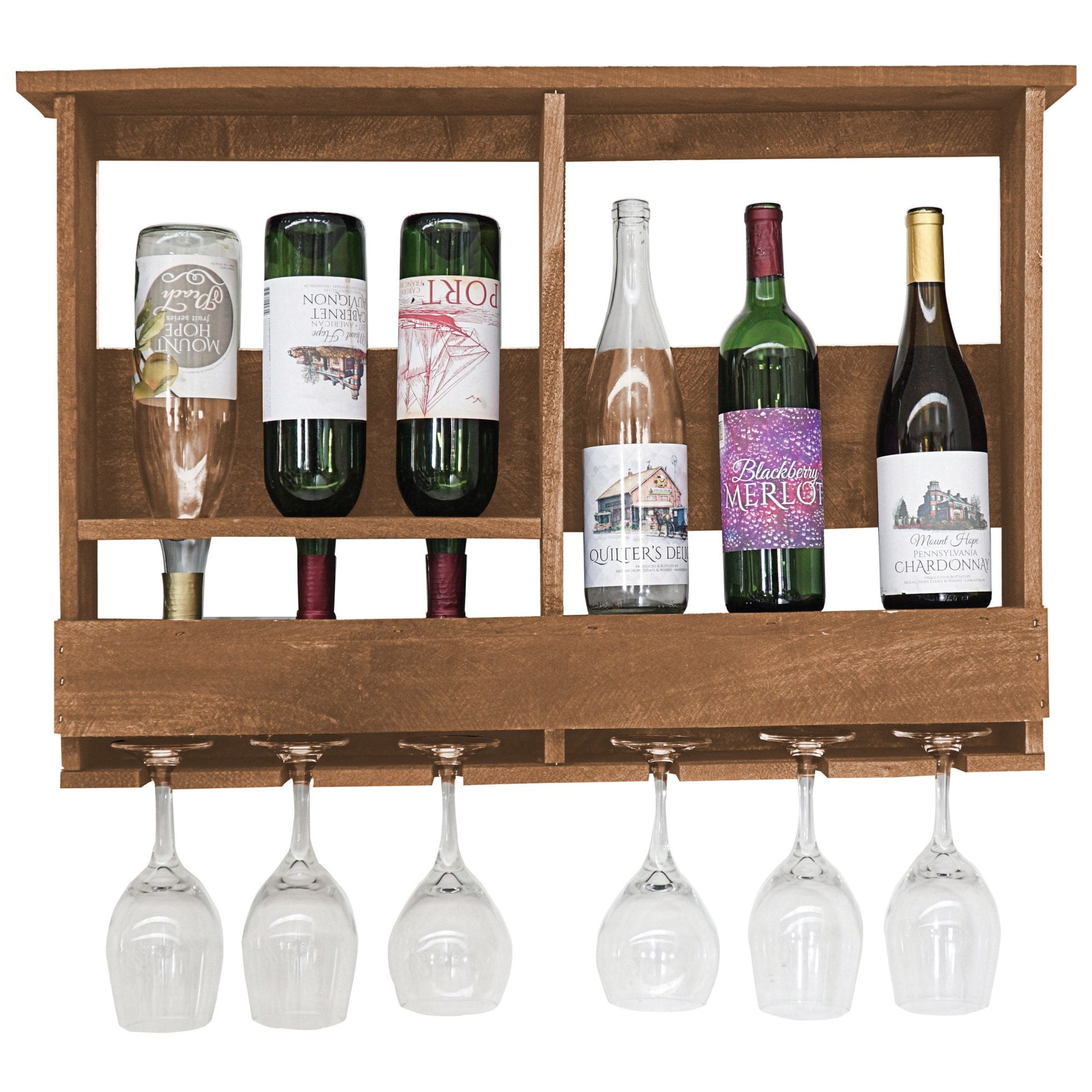 Farmhouse 6 Bottle Wine Bar with 6 Glass Holder