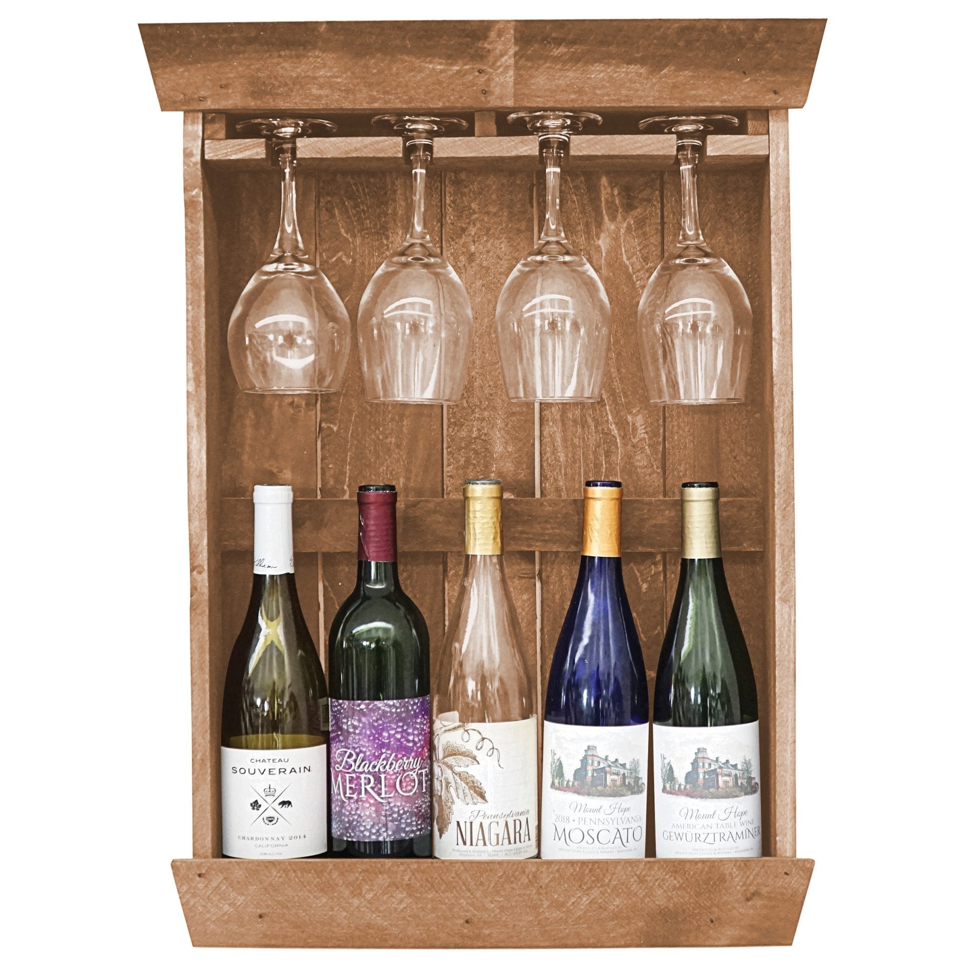 Farmhouse Shadow Box 5 Bottle with 4 Wine Glass Holder