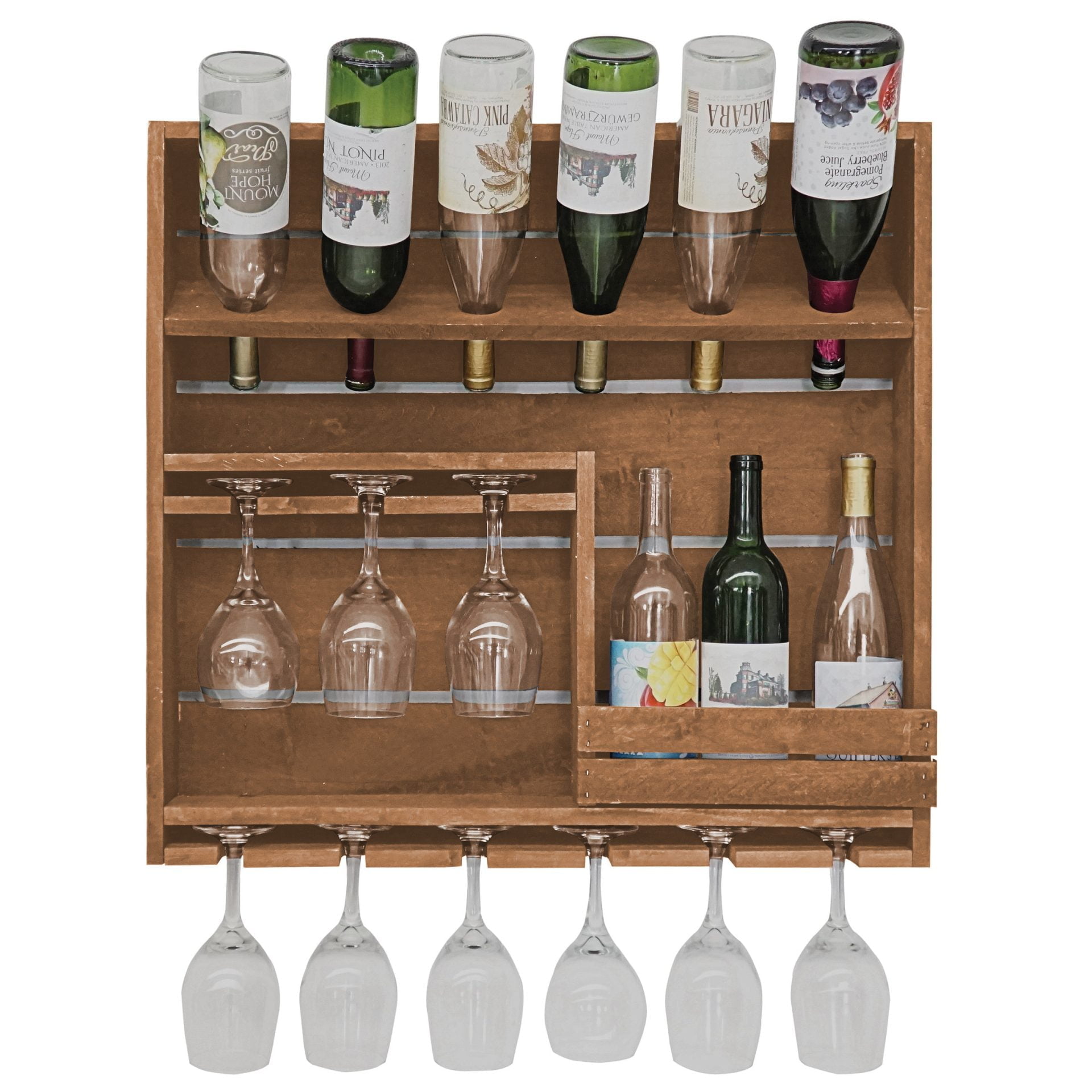 Farmhouse 9 Wine Bottle Display with 9 Glass Holder