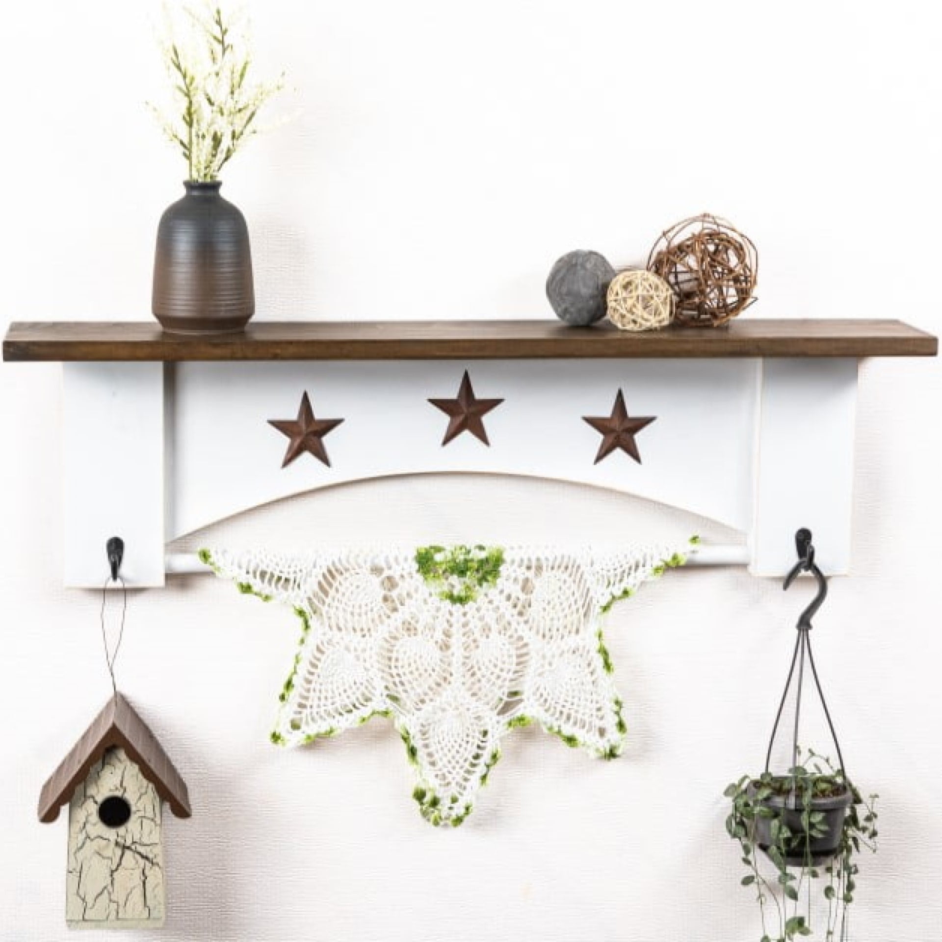 Hanging Shelf with Hooks and Wooden Dowel Rod